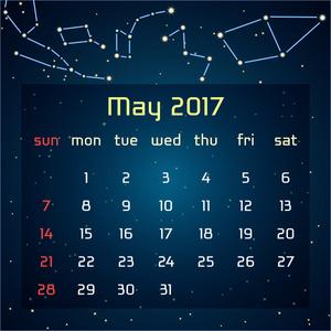 5 月与图像的星座,在夜晚星空的日历.