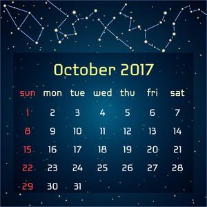 10 月份与图像的星座,在夜晚星空的日历.